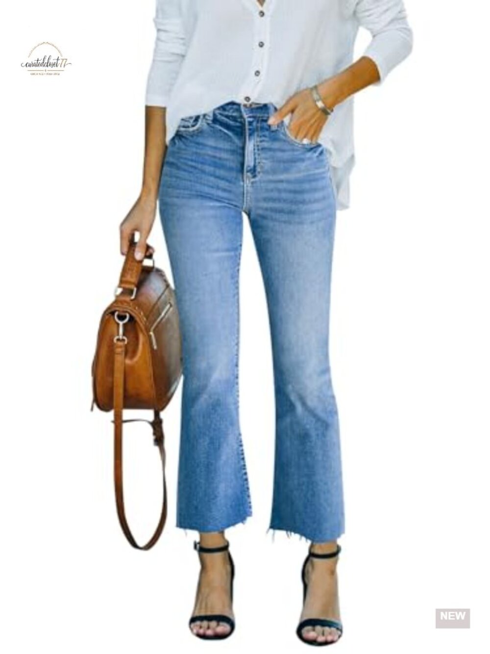 Women's High Rise Cropped Flare Jeans Stretch Raw Hem Denim Pants